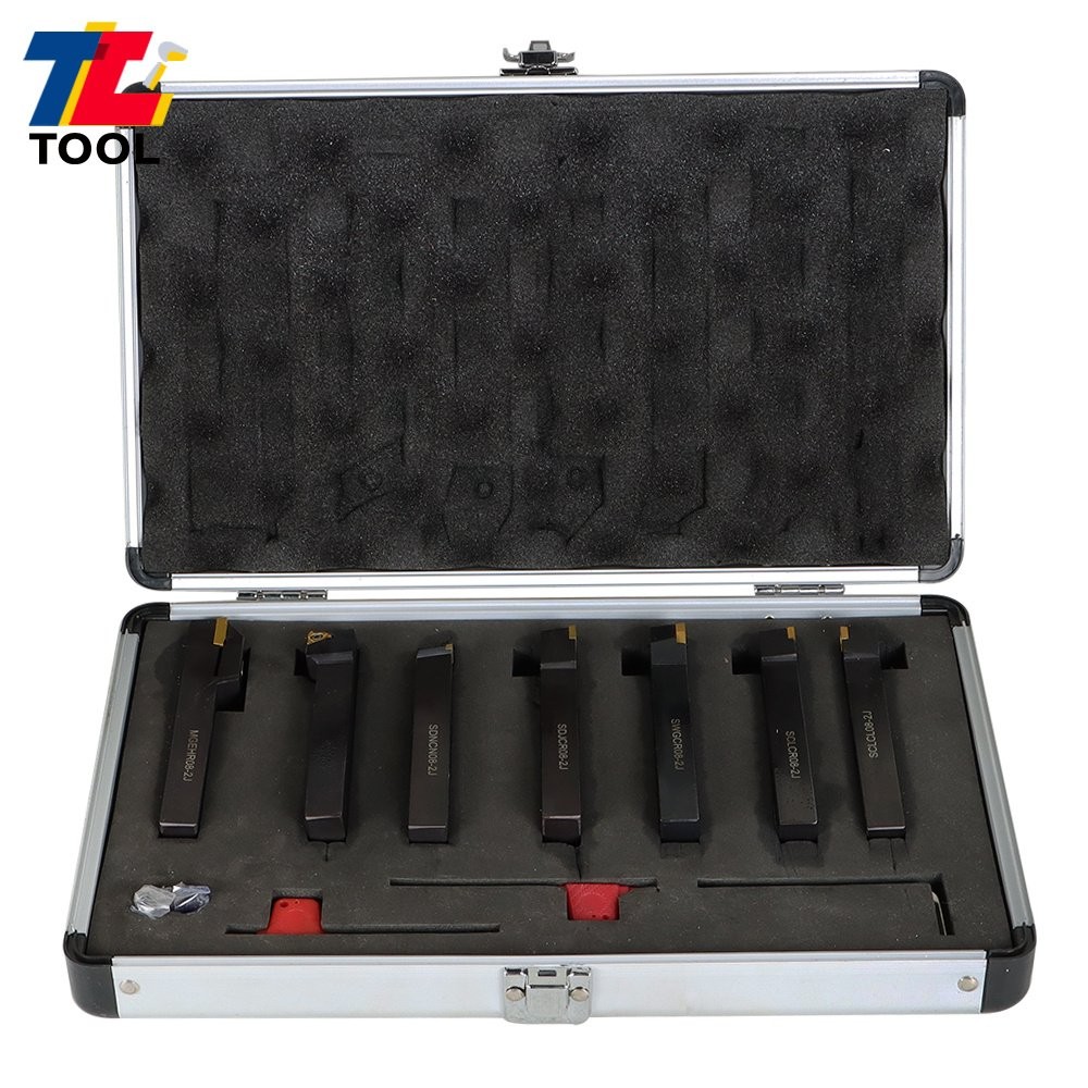 7Pc 1/2" Lathe Tool Bit Thread Insert+Holder Set Carbide Indexable Turning Tool
