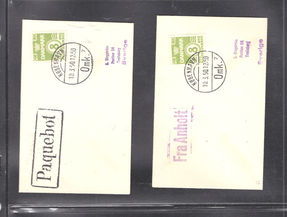 Denmark   2   small   covers,  one  paquebot