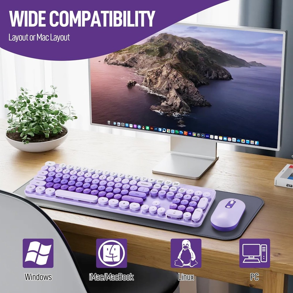Wireless Keyboard and Mouse Combo, Full Size Compact Quiet Wireless Keyboard ...