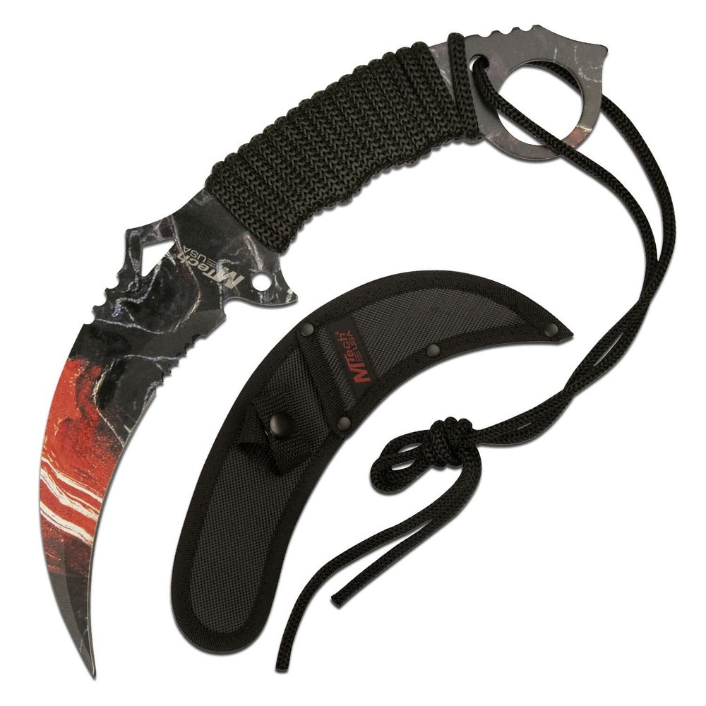 New Mtech Karambit Fixed Blade Red Fixed Blade Knife MT-20-76GLX