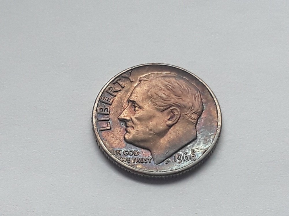 1966 P & 2000 P ROSSAVELT DIME TONING ON BOTH SIDES