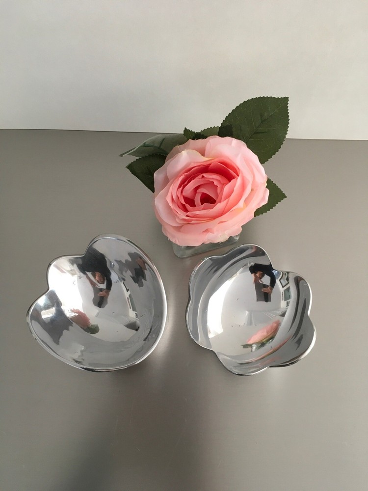 2 Unique Small Shaped Shiny Silver Candy Or Serving Dishes