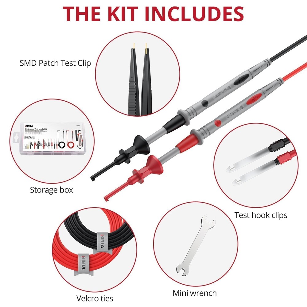 25-Piece Silicone Multimeter Leads Kit CAT Ⅲ 1000V 20A with Replaceable Test ...