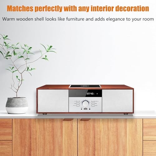 Nostalgic Bluetooth Stereo System for Home, Vintage Micro HiFi Brown CD Player