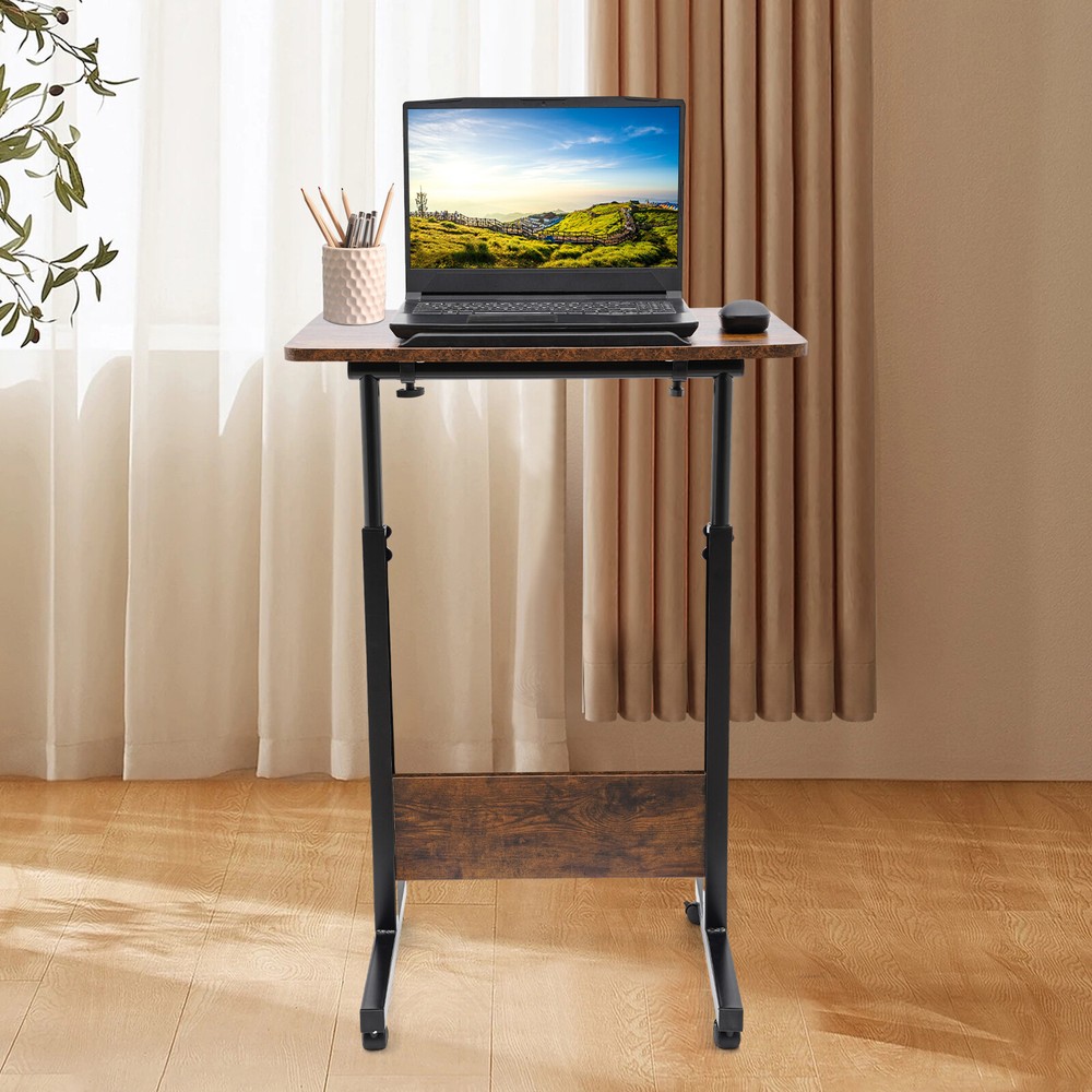 Adjustable Height Rolling Desk with 360° Wheels – Portable Computer Stand