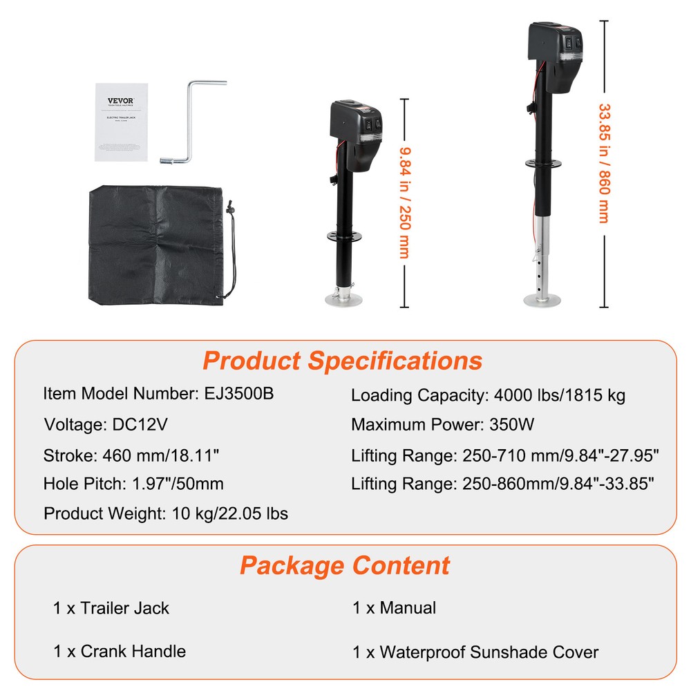 VEVOR Electric Trailer Jack 4000 lbs Power Tongue Jack for RV Trailer & Camper