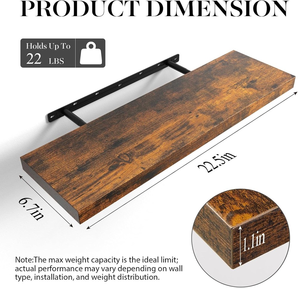 Rustic Brown Hanging Shelves 3 Pack 22.5"