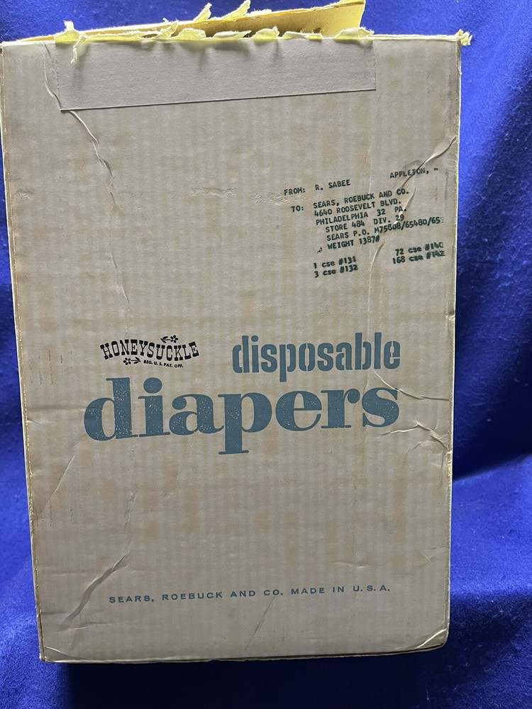 Vintage 1950’s Honeysuckle Disposable Diapers EMPTY Box Sears Robuck