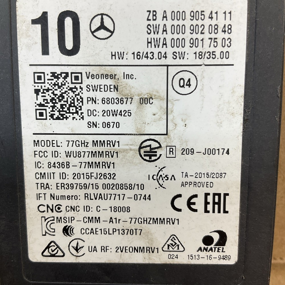 Mercedes C Class Blind Spot Radar Sensor A0009051912