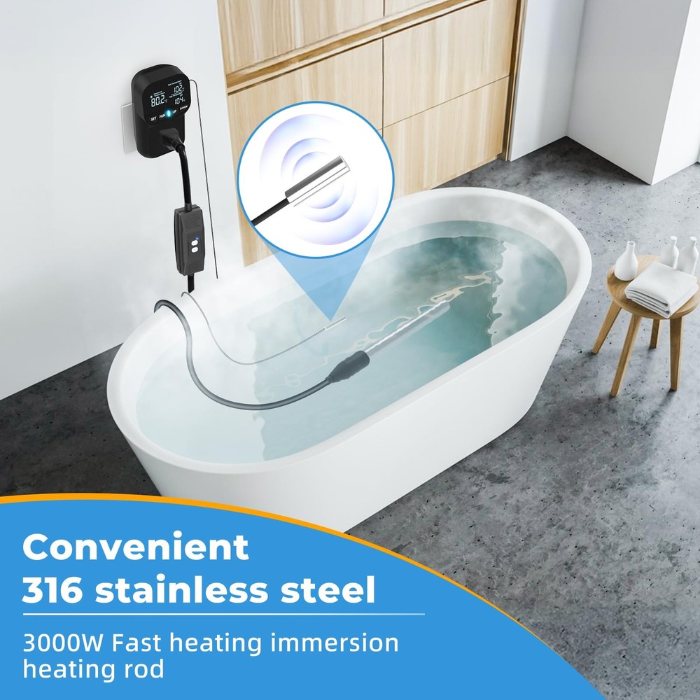 Immersion Water Heater 240V 3000W Portable Electric Heater with Rapid Heating...