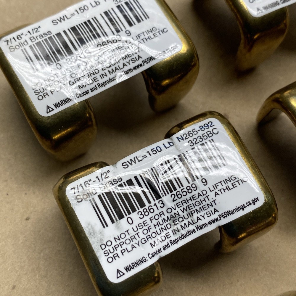 (5)- Solid Brass Make Loop End 7/16" To 1/2" Dia Rope Clamp N265892