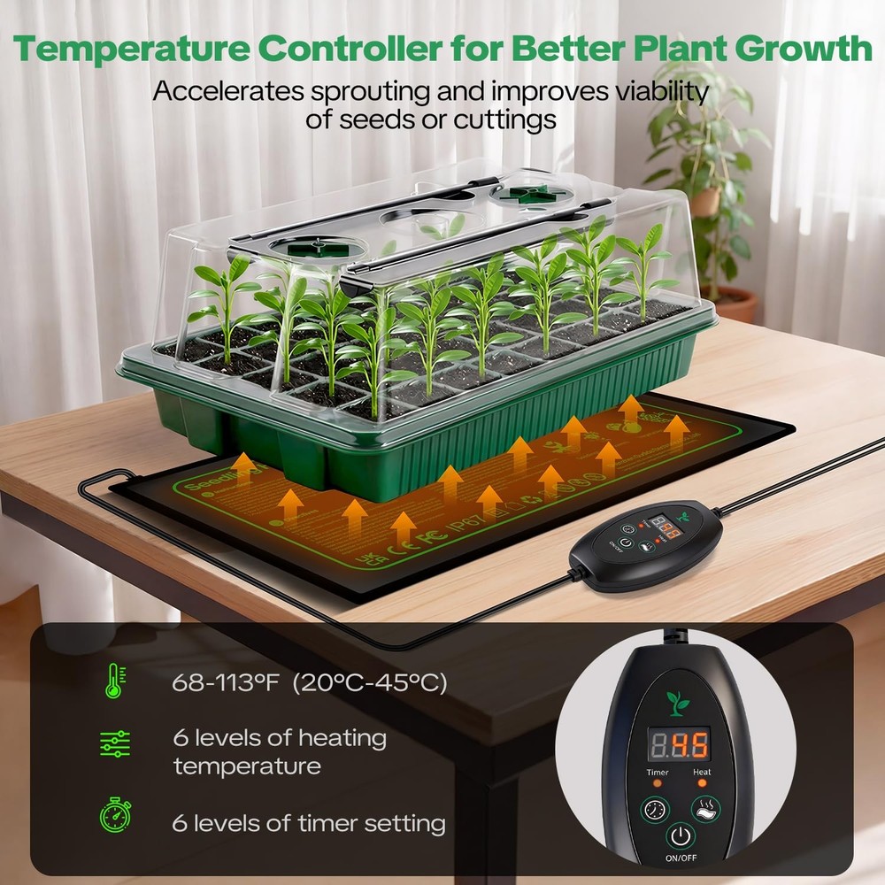 Starter Tray with Grow Light & Heating Mat, Digital Temperature Control, 40-C...