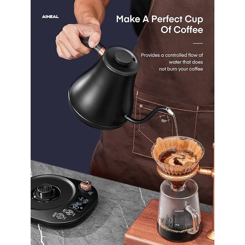 Electric Kettle Gooseneck Design Temperature Control LCD Display Auto Shut-Off