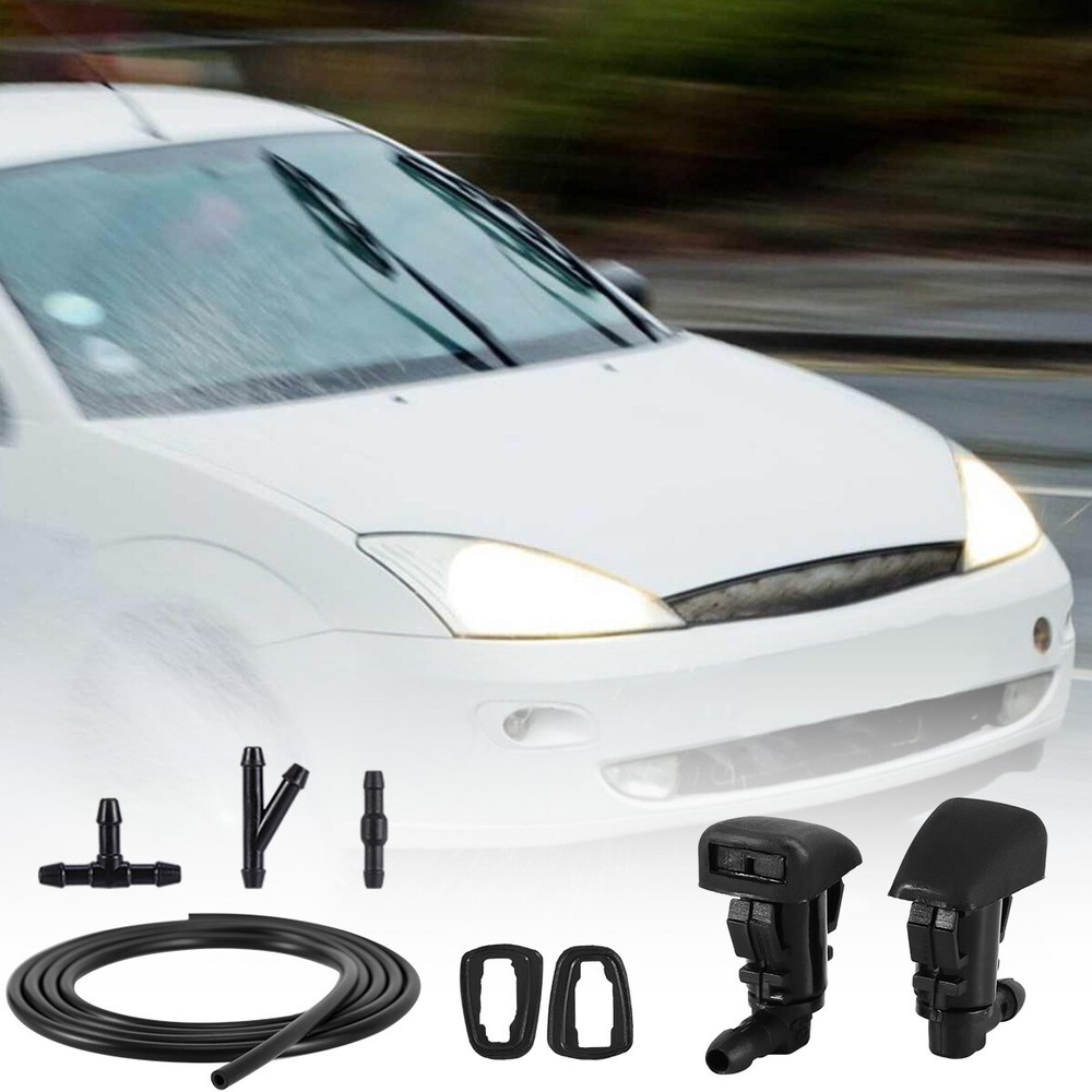 Windshield Washer Squirter Water Pump & Nozzles Kit Spray Fluid Hose Connector