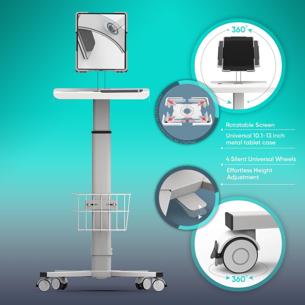 hemsoe Adjustable Rolling Medical Cart: Pneumatic Mobile