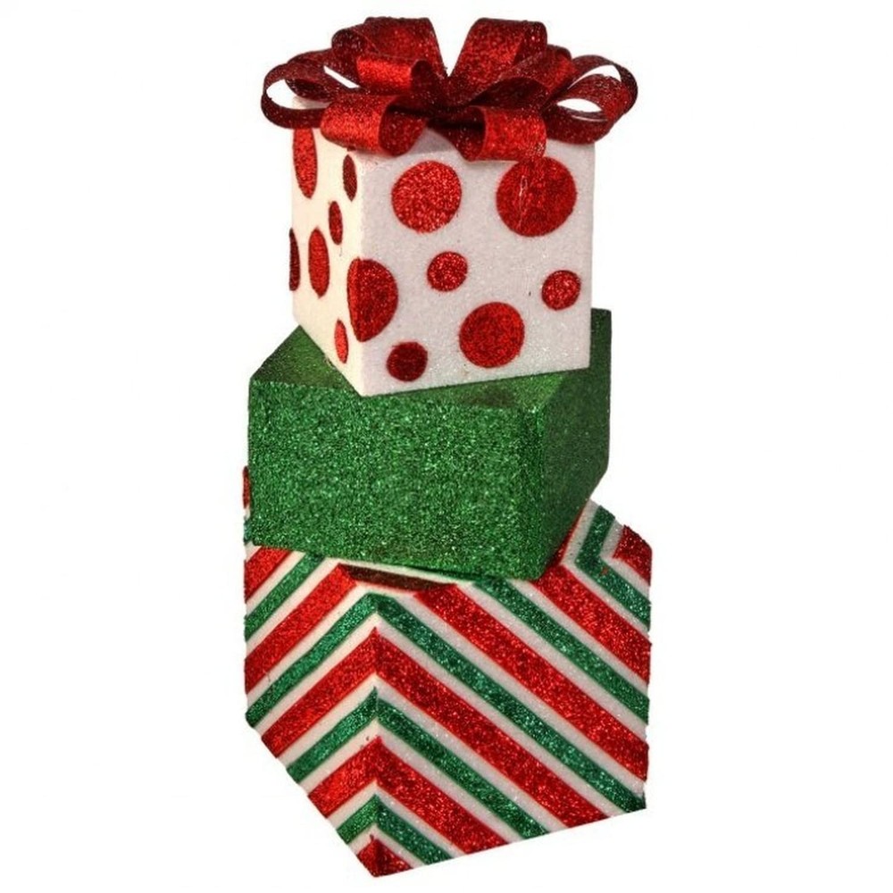 Regency International 16" Sparkle Strip/Dot Gift Box Stack With Bow