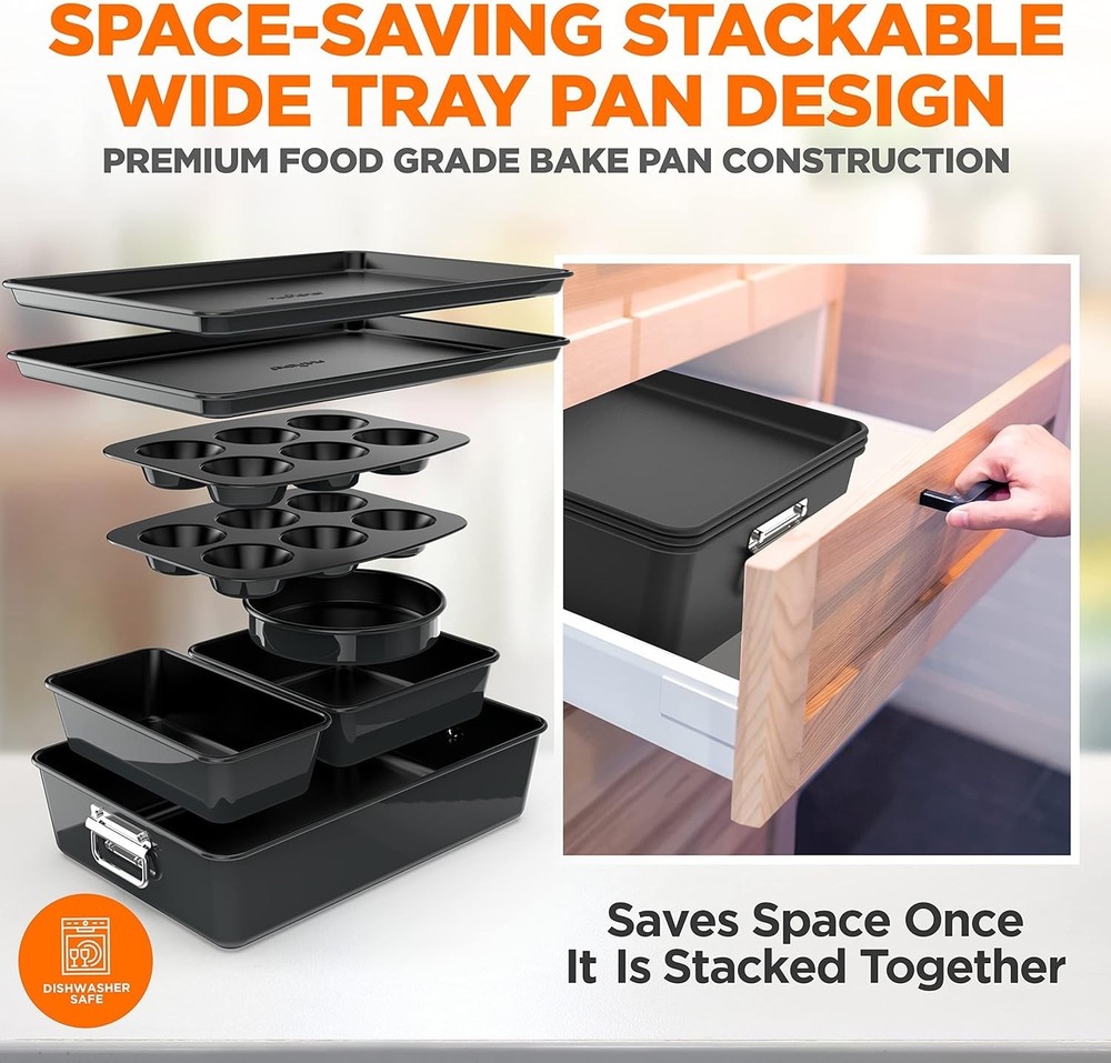NutriChef 8-Piece Nonstick Stackable Bakeware Set - PFOA, PFOS, PTFE Free Baking