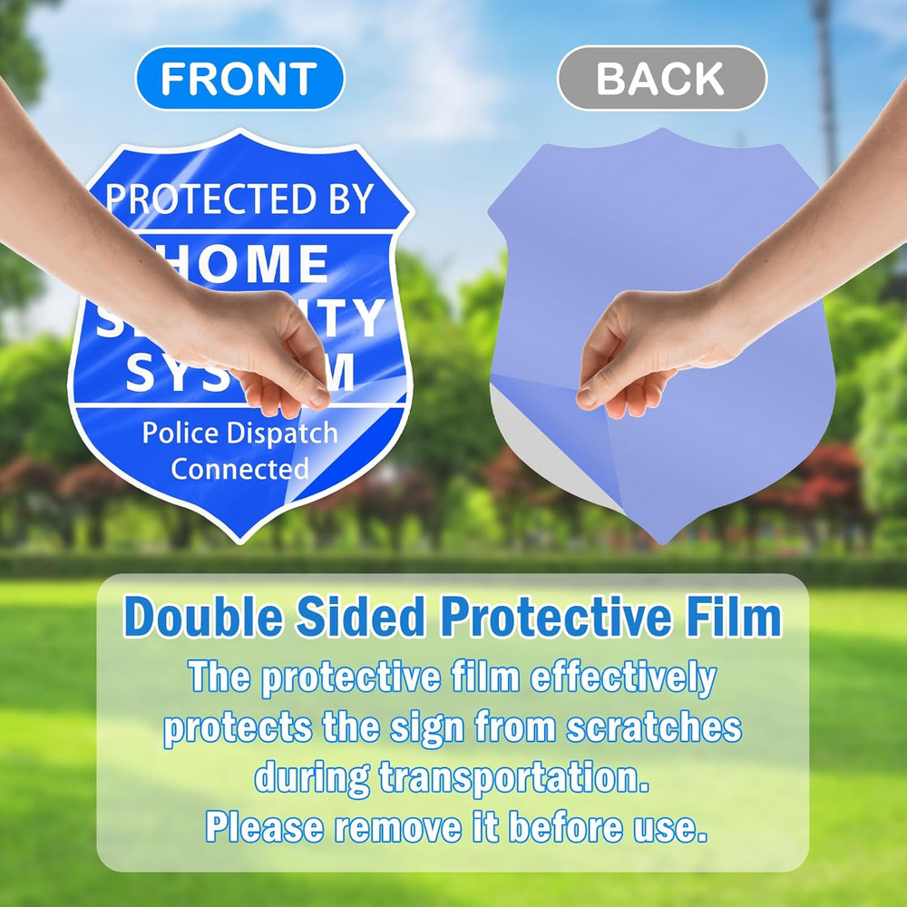 Home Security Yard Sign 9x28 Shield w Stake Protected By Security System Warning