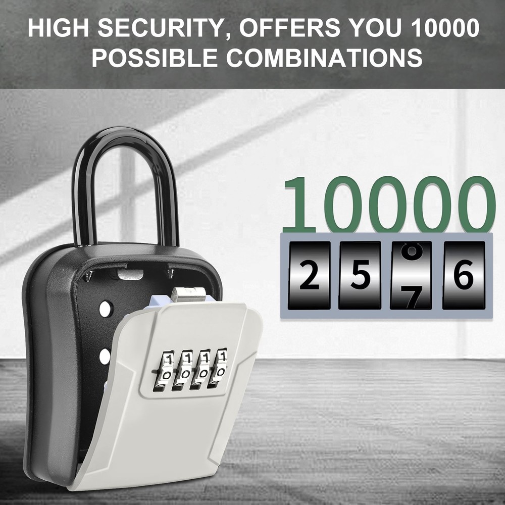 Key Lock Box Portable Waterproof 4 Digits Combination Lockbox Removable Shackle