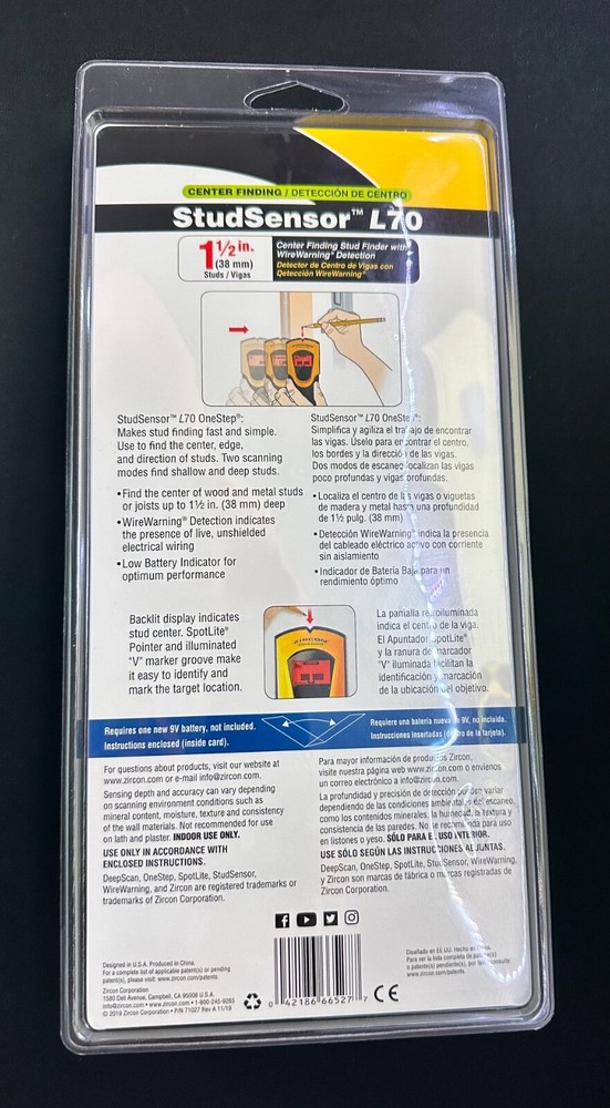 Stud Sensor Zircon Center Finding L70