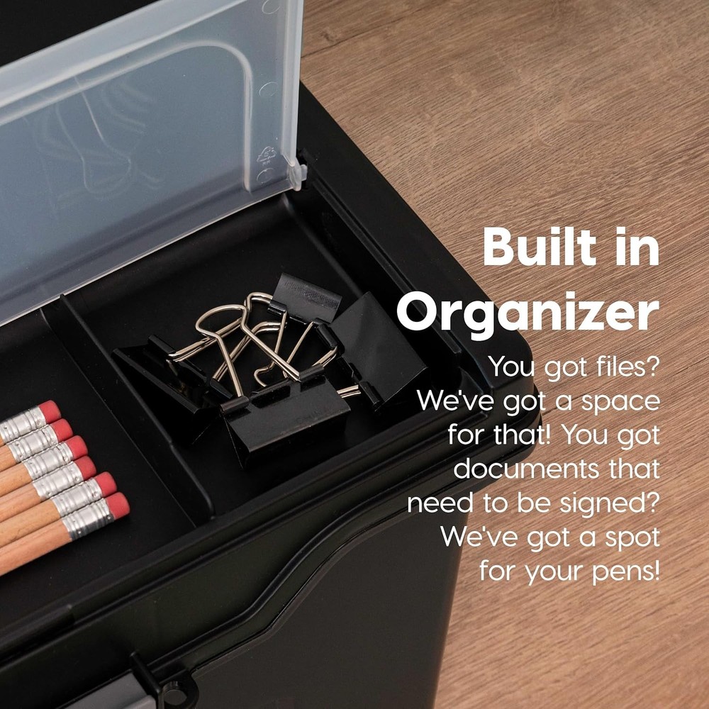 Lidded File Boxes with Organizer Lids, Black, 4-Piece Set