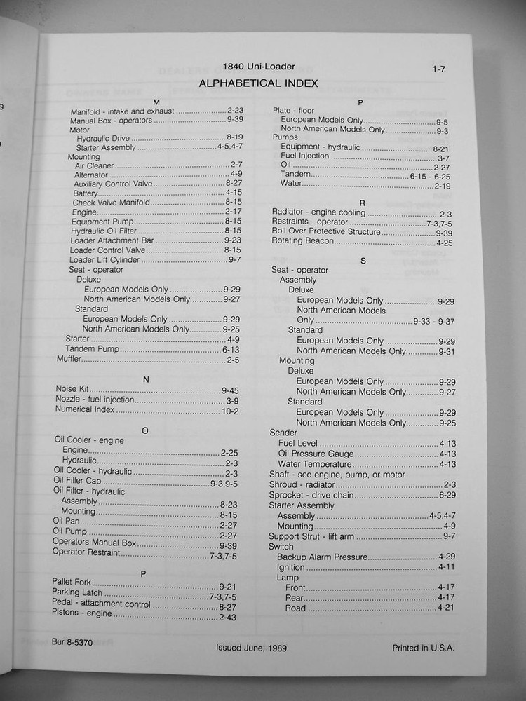 Case 1840 Uni Loader Parts Manual Catalog Skid Steer Assembly Exploded Schematic