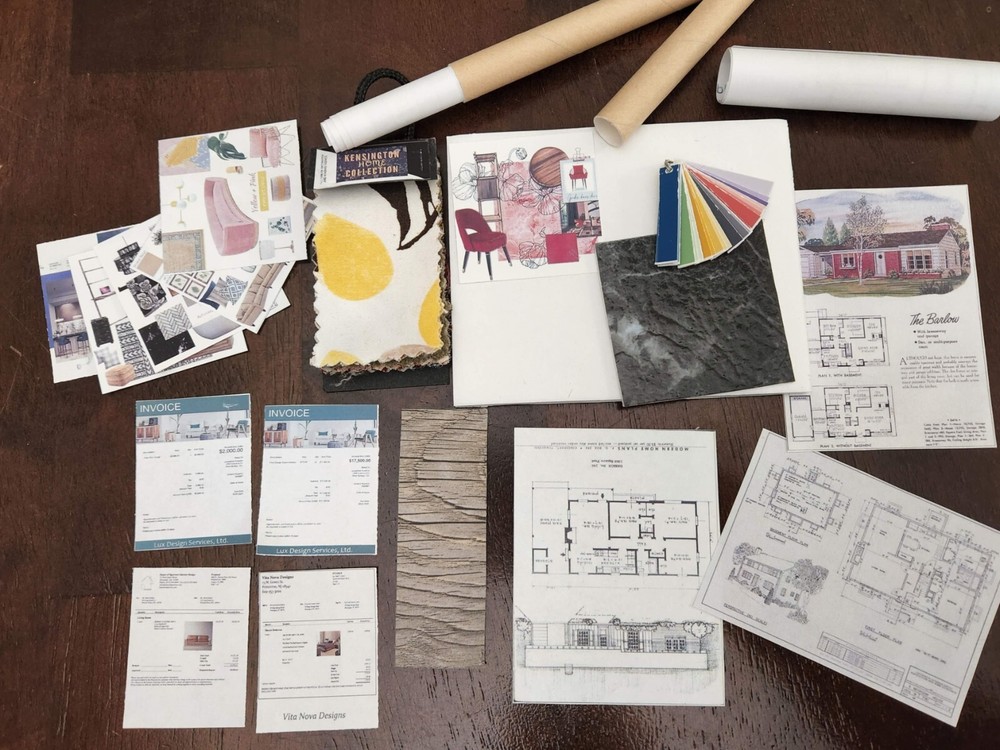 1/6 SCALE Mini Interior Design Set - Blueprints, Paint, Fabric, & Tile Samples