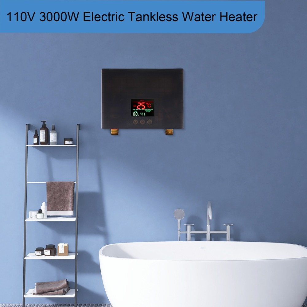 110V Electric Tankless Home Hot Water Heater Whole House Instant Heating 3000W