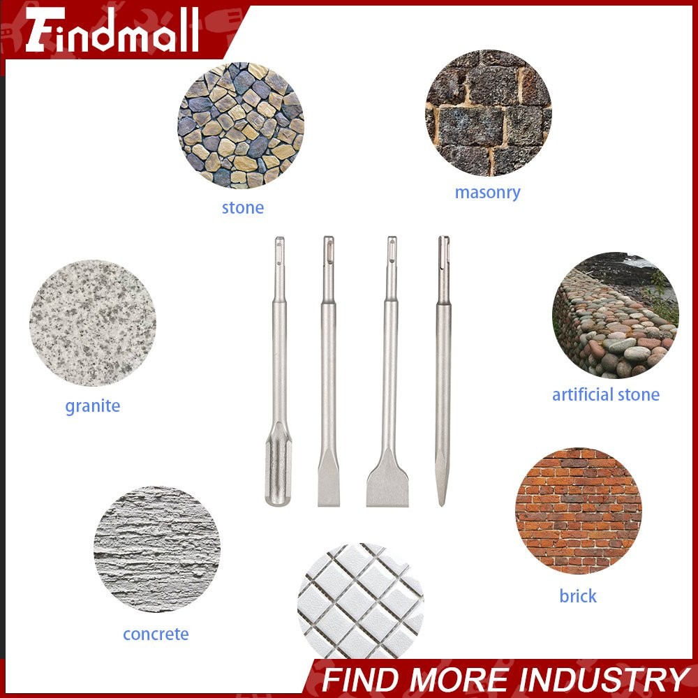 Findmall 4 Pack SDS Plus Chisel Bits -Flat Chisel Grooving Chisel & Point Chisel