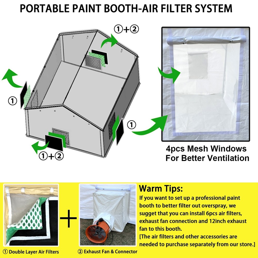 Rainproof Portable Paint Booth 10X10X9FT Spray Booth with Replaceable Floor