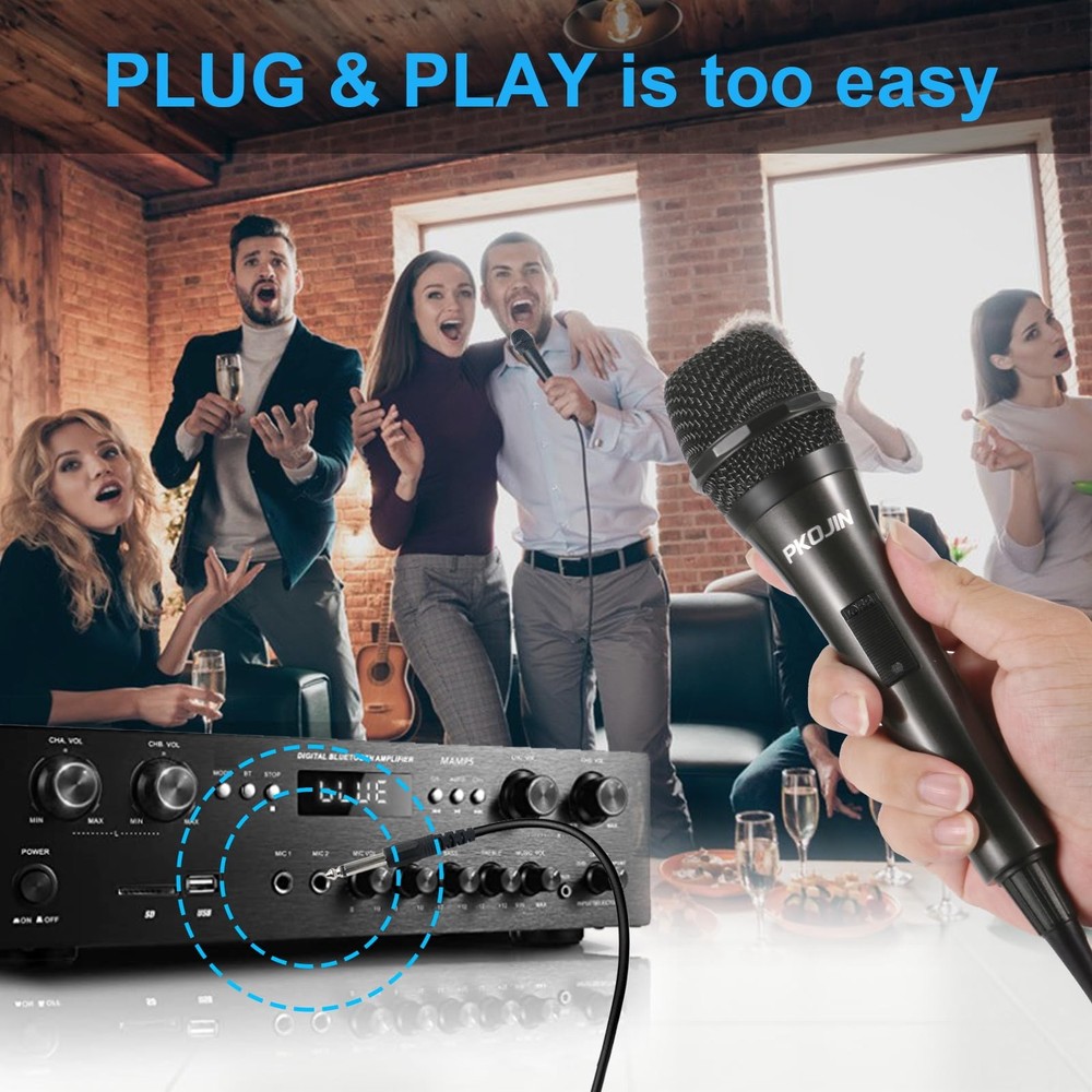 PKOJIN Dynamic Karaoke Microphone for Singing, Vocal Wired Black