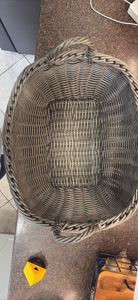 Gray Wicker Basket With Handles