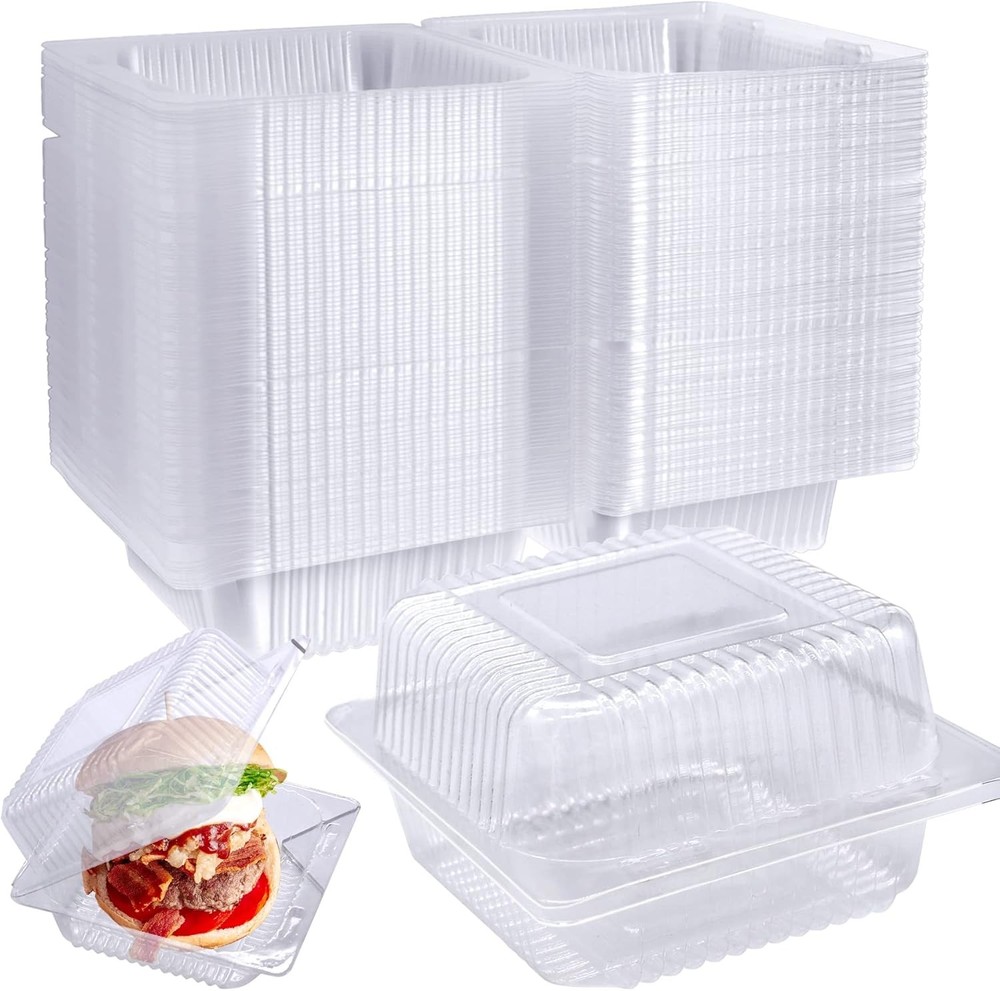 100-Pack Clear Hinged Plastic Food Containers Disposable Lids