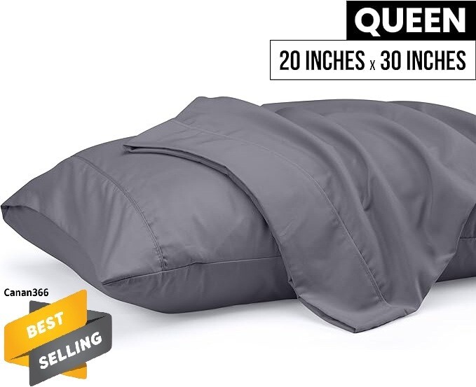 Queen Pillow Cases Set of 2 - Dark Grey Polyester Microfiber Pillowcase 2 Pack,