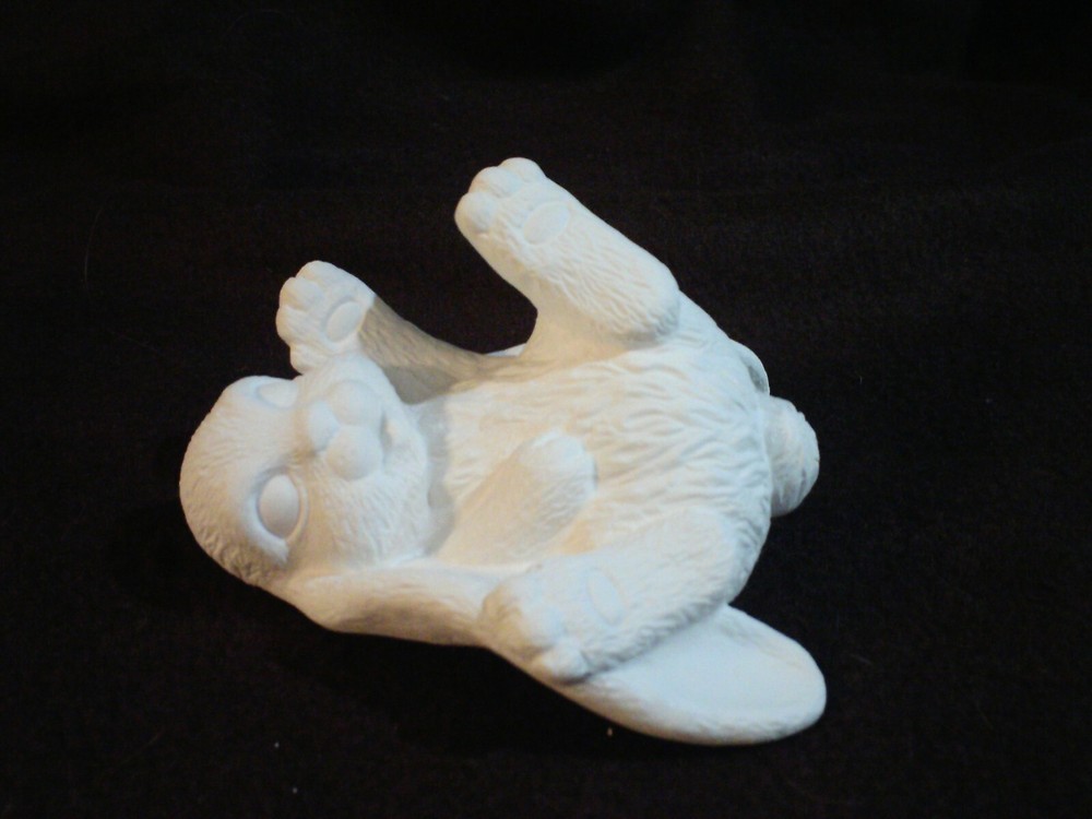C708-Ceramic Bisque 4" Long Bunny on Back - Ready to Paint