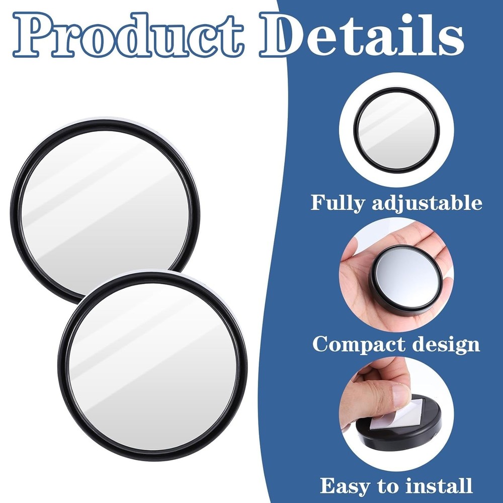 2 Pcs Convex Desk Cubicle Mirrors - Adjustable Stick-On Rear View Office