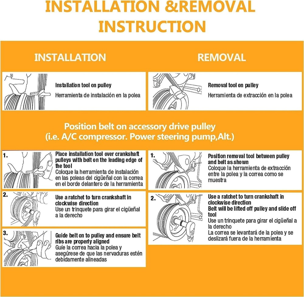 2pcs Stretch Aux Belt Removal Installer Tool Set,Stretch Mate...