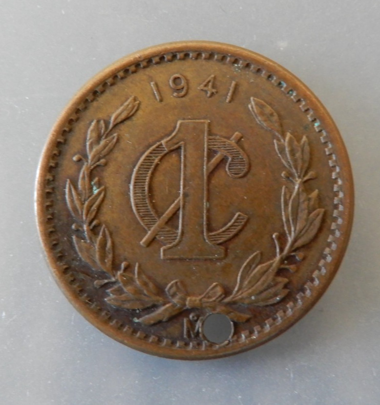1941 Mexico 1 Centavo Drilled Coin