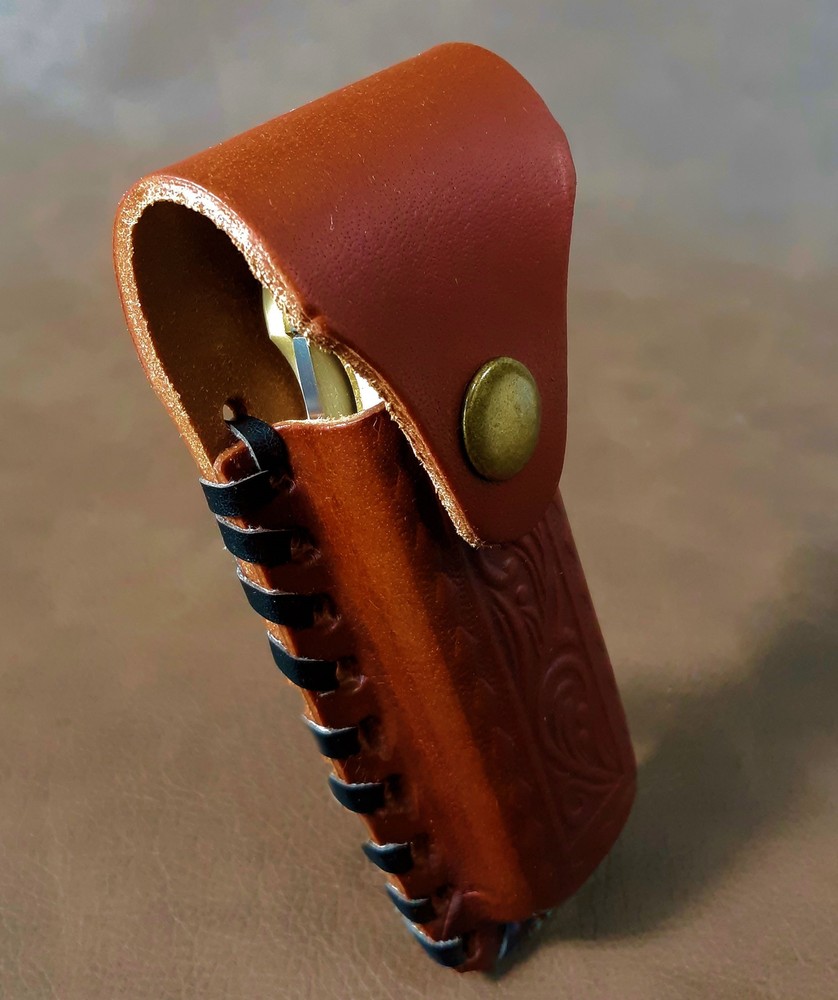 Real Bone Handle Lockback EDC Folding Pocket Knife w/Leather Sheath