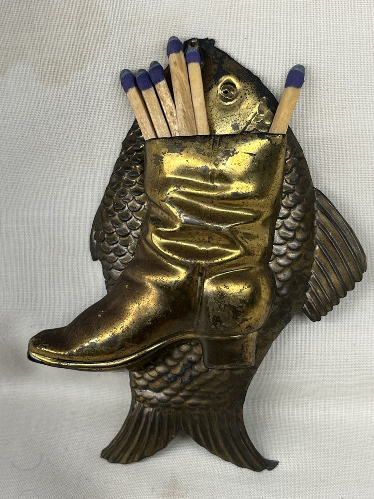 Fish and Boot Wall Match Holder Striker 1900's