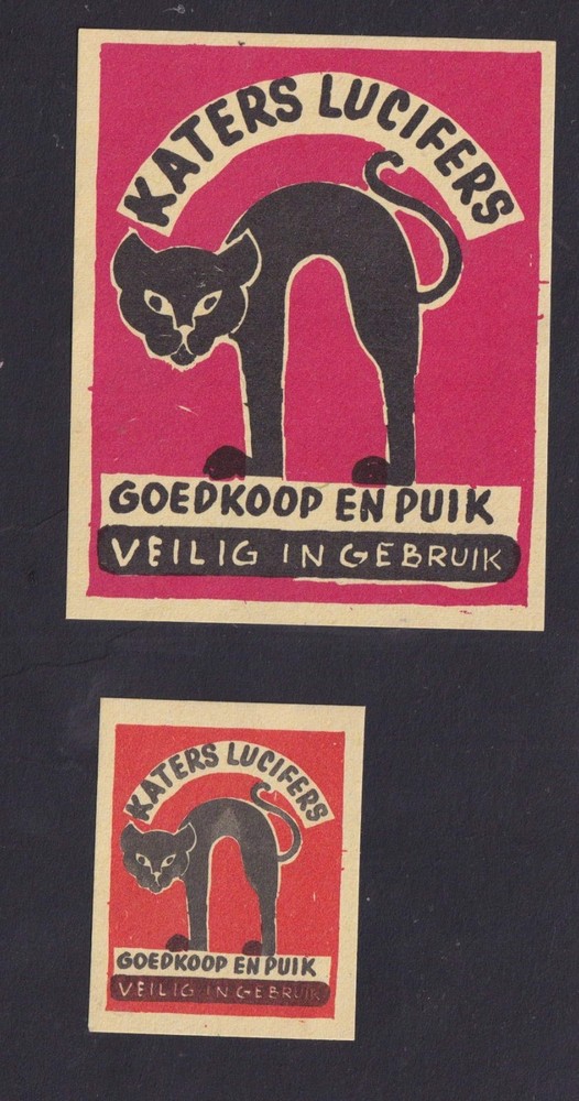 2 Old   Matchbox  label  Belgium Cat
