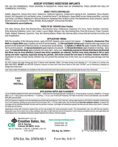 Acecap Systemic Insecticide Tree Implants 3/8" Acephate larger than 3" diam.