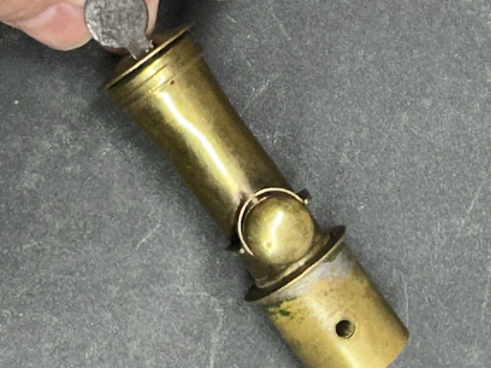 Vintage Solid Brass Irish Bag Shot Black Powder Flask Spout Muzzleloading