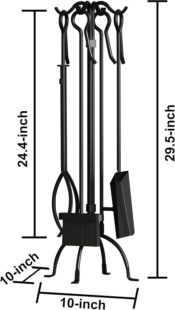 5-Piece Fireplace Tools Set, Heavy Duty Wrought Iron Fire Place Toolset, Black