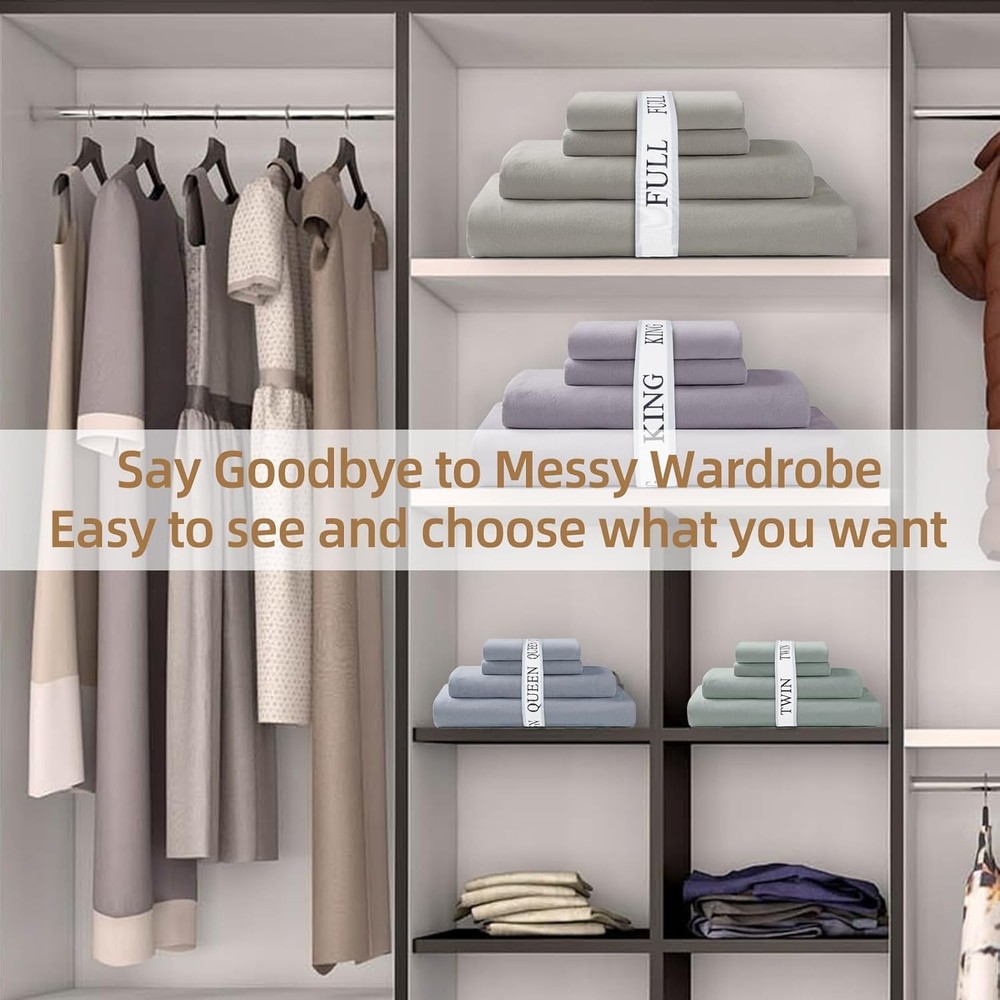 Bed Sheet Organizer Bands,Sheet and King 4PCs Pack, White/Grey