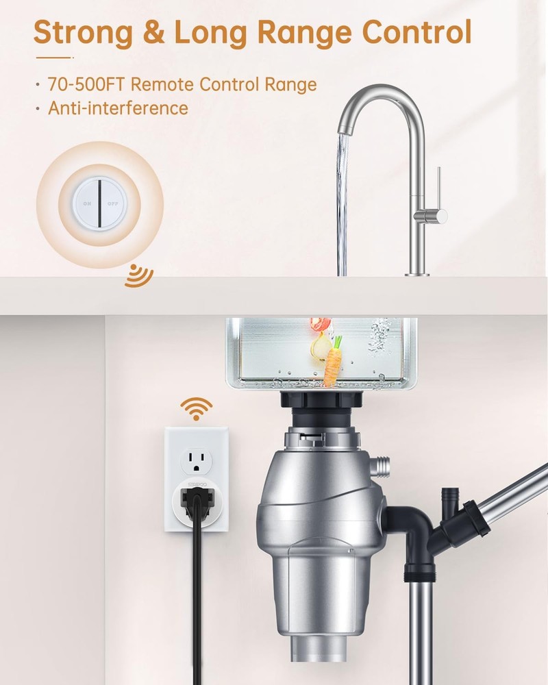 Garbage Disposal Wireless Switch Kit with Remote Control Outlet 500 Ft Range