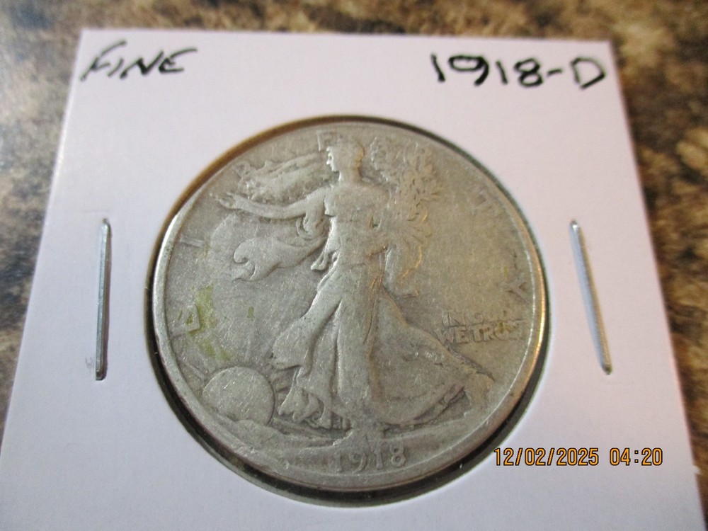 1918-D WALKING LIBERTY SILVER HALF DOLLAR FINE     04