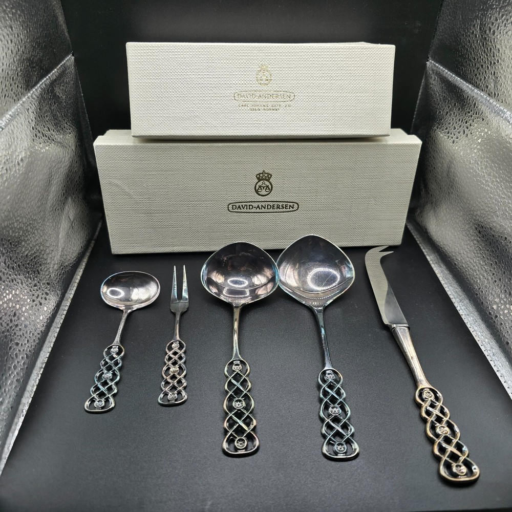 vintage 5 piece David Andersen 830s Silver Ringebu Serving Set spoon knife fork