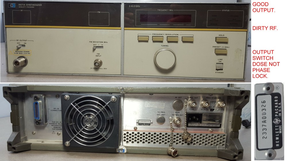 Hewlett Packard 8671A Microwave Frequency Synthesizer 2-6.2 GHz.