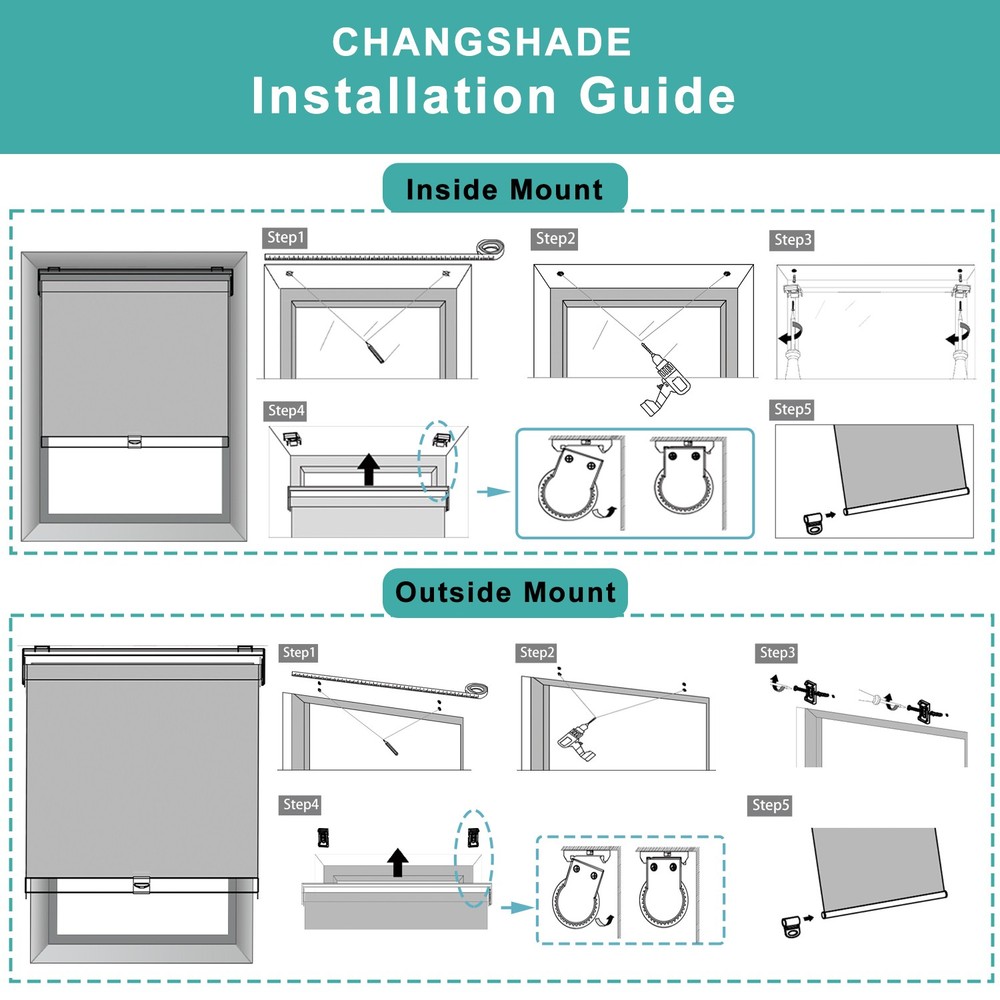 Changshade Cordless Roller Shade Fabric Window Blind For Light Blocking Blackout